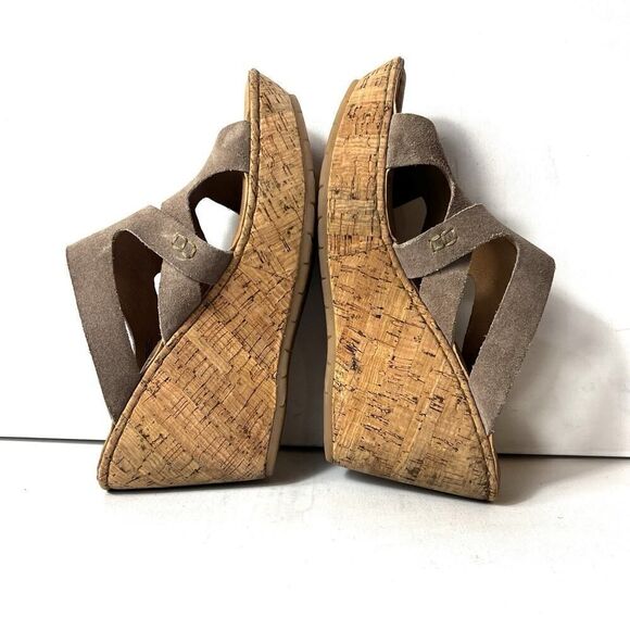 Born Tan Suede Wedge Cork Sandals Womens Sz 11 M Slip On Open Toe Comfort Casual - Picture 5 of 12